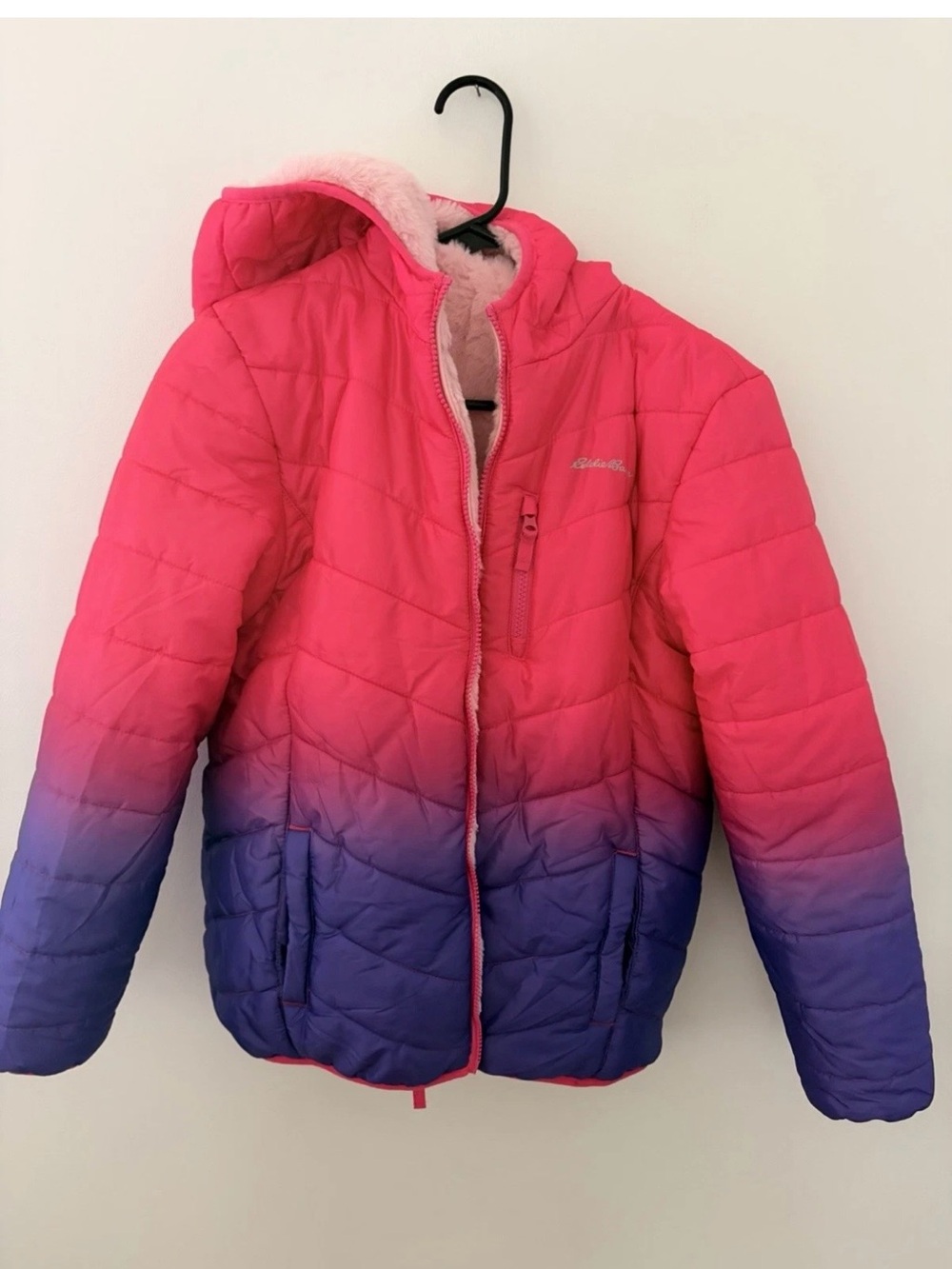 NWT Eddie Bauer Girls' Pink to Purple Ombre Puffer Jacket with Hood